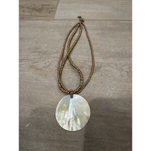 Gold Beaded Necklace with Shell Pendant